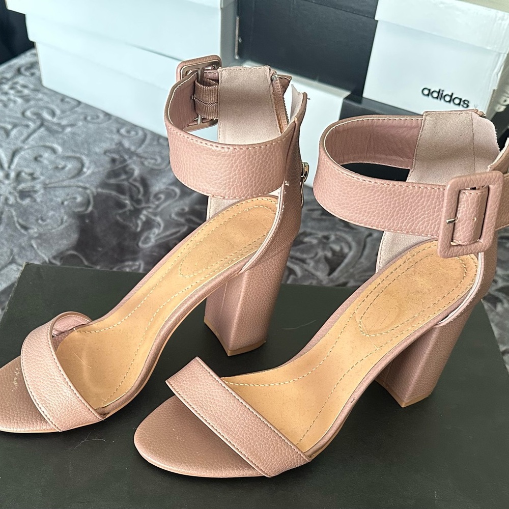 Pink Block Heel Sandals with Ankle Strap